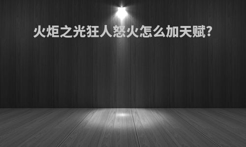 火炬之光狂人怒火怎么加天赋?