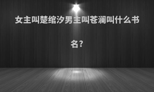 女主叫楚绾汐男主叫苍澜叫什么书名?